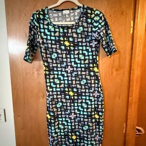 LuLaRoe Black and Blue Geometric Midi Dress